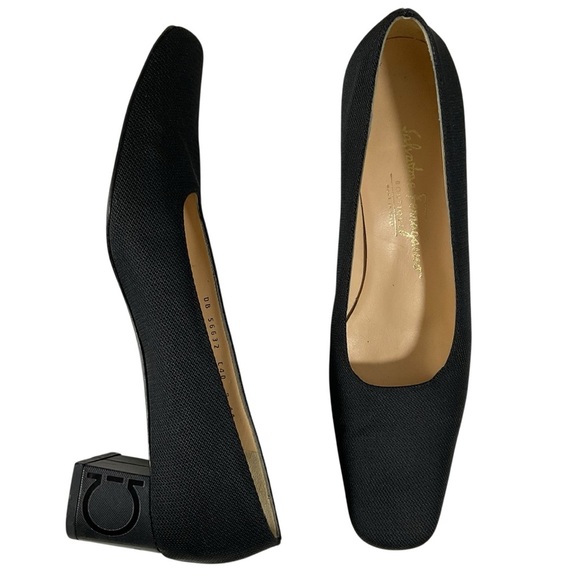 Salvatore Ferragamo Shoes - Salvatore Ferragamo Black Fabric Low Heel Pumps Size 9 AA